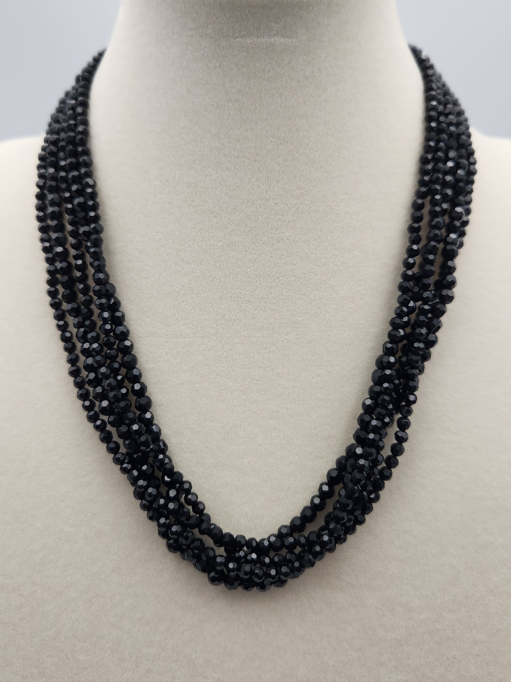 Multi-Strand Black faceted glass Beaded Necklace - Women Jewelry